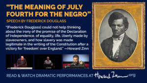 Collage of excerpt text, Douglass photo, and 3 video clips