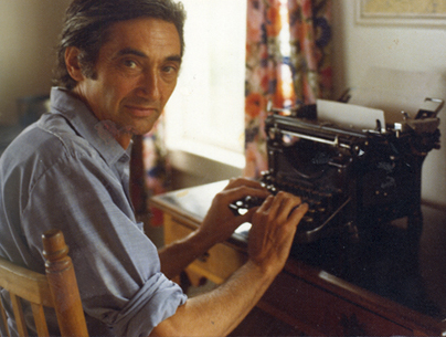 Howard Zinn at his typerwriter • Estate of Howard Zinn • Late 1970s