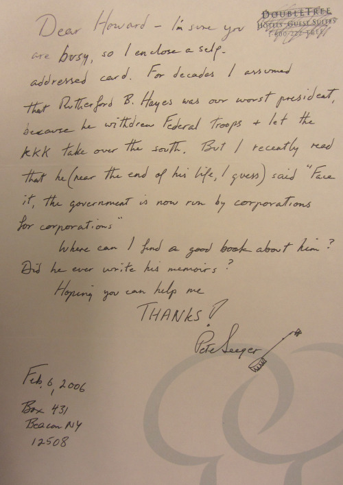 Letter to Zinn from Pete Seeger | Howard Zinn Website