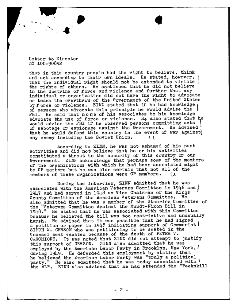 FBI Files on Howard Zinn - Page 2 (Nov. 25, 1963) | HowardZinn.org