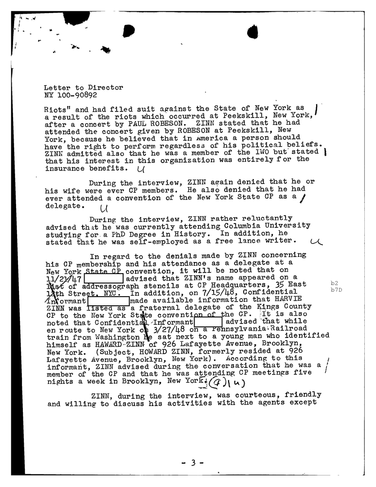 FBI Files on Howard Zinn - Page 3 (Nov. 25, 1963) | HowardZinn.org