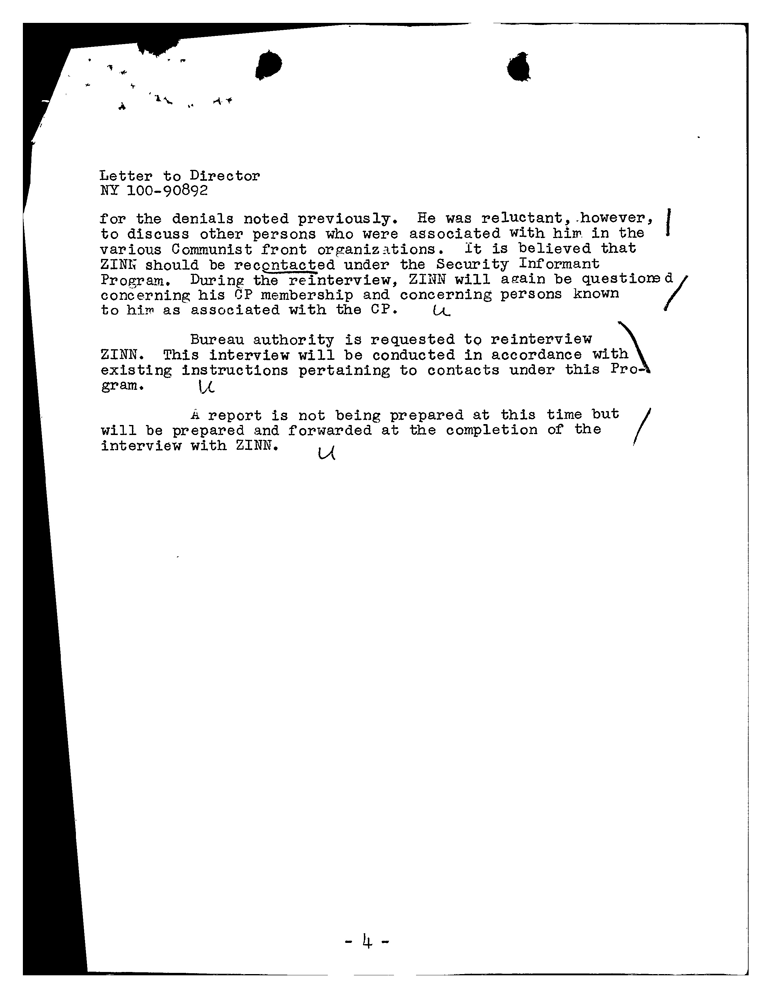 FBI Files on Howard Zinn - Page 4 (Nov. 25, 1963) | HowardZinn.org
