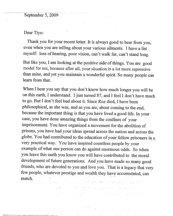 Letter to Tiyo Attallah Salah-El (Sept. 2009) - P1 | HowardZinn.org