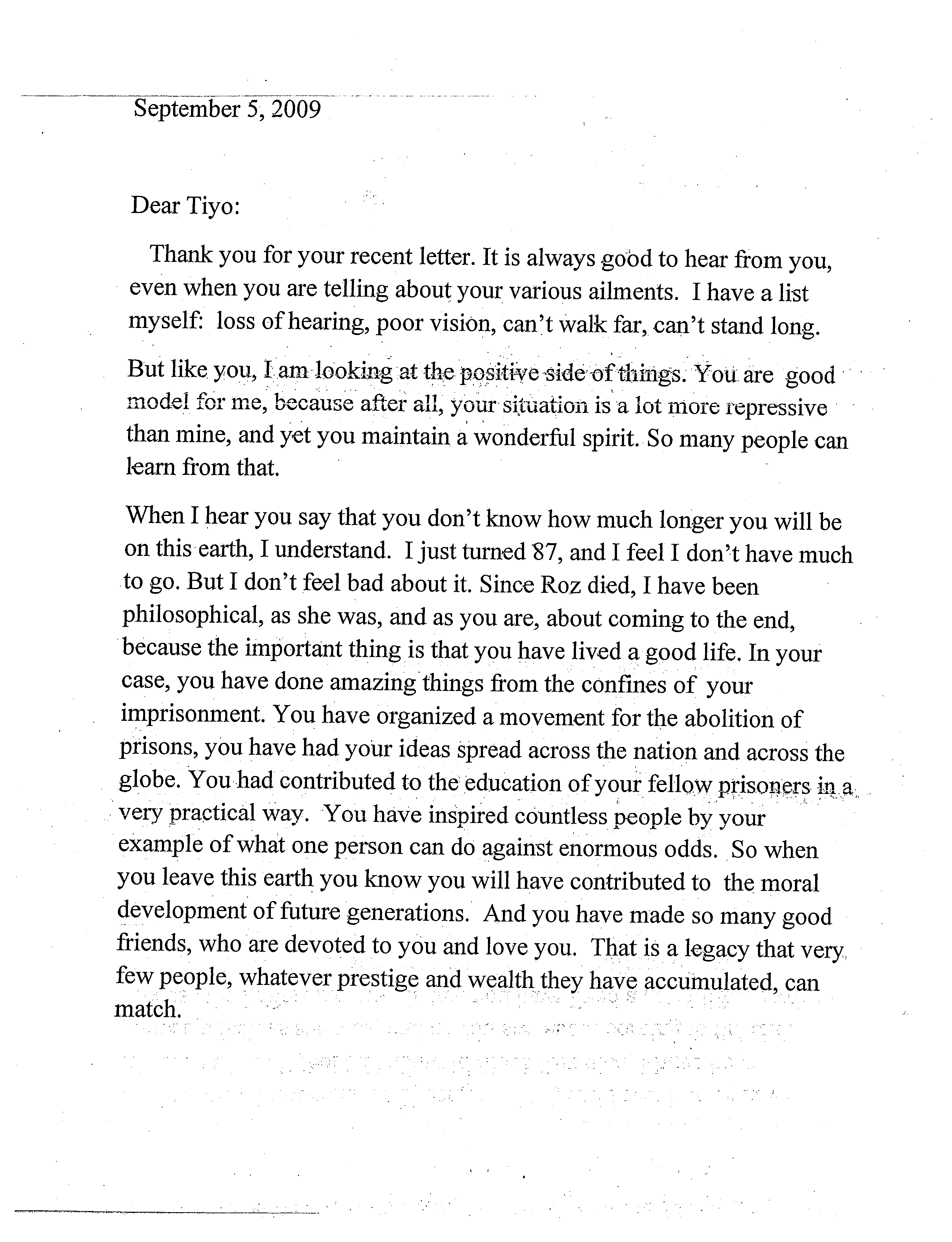 Letter to Tiyo Attallah Salah-El (Sept. 2009) - P1