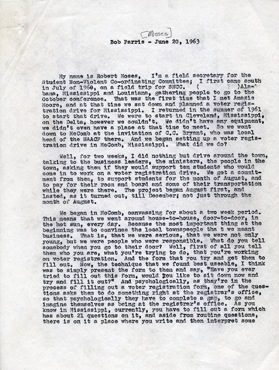 Opening page of typed transcription